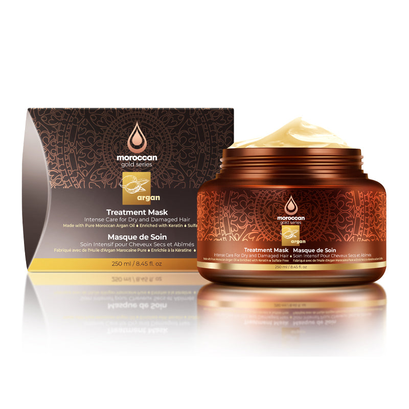 Moroccan Gold Series Treatment Mask – Deep Hydrating Argan Oil Hair Mask for Dry, Damaged, Color Treated and Curly Hair Enriched with Keratin – Sulfate Free Natural Hair Repair Treatment, 8.45oz