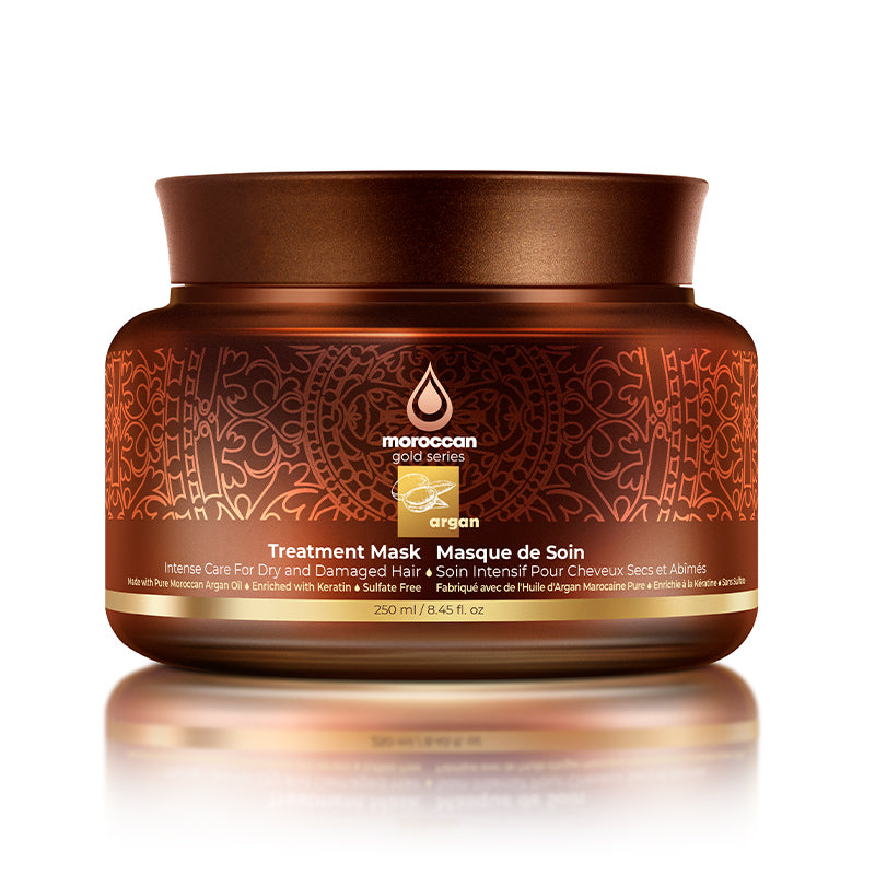 Moroccan Gold Series Treatment Mask – Deep Hydrating Argan Oil Hair Mask for Dry, Damaged, Color Treated and Curly Hair Enriched with Keratin – Sulfate Free Natural Hair Repair Treatment, 8.45oz